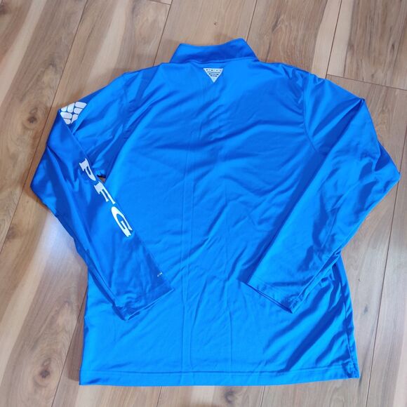 Columbia Shirt Men's Large Blue PFG Omni Shade 1/4 Zip Pullover Golf Gym Hiking - Picture 6 of 13